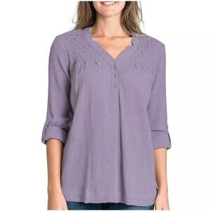 Bandolino Roll Tab Sleeve Tunic Top - Viola Size M - NEW